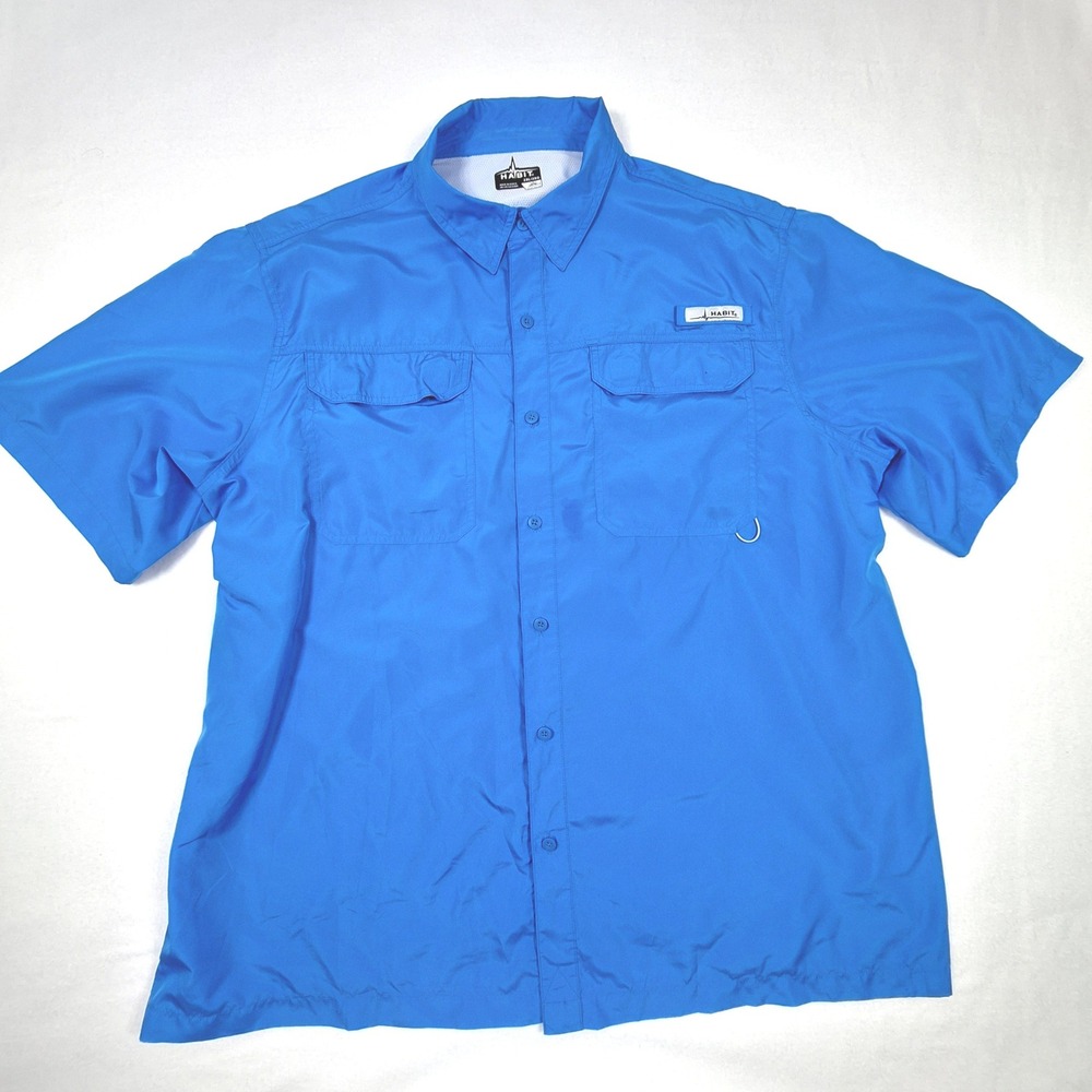 Habit Fishing Shirt Mens 2XL Blue Short Sleeve UV Protection Ventilated TS1360